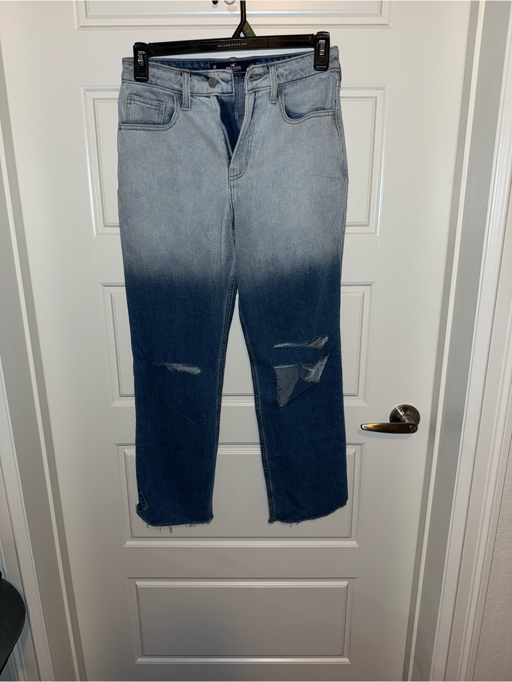 Hollister Two-Tone Ombre Straight Leg Jeans - Light Blue to Dark Blue
